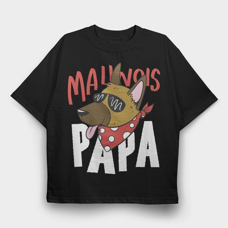 Cartoon Dog With Sunglasses Malinois Papa, Tricou Oversize Barbati (Unisex)