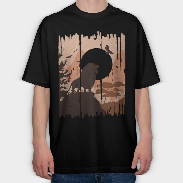 Lion Nature Landscape, Tricou Oversize Barbati (Unisex)