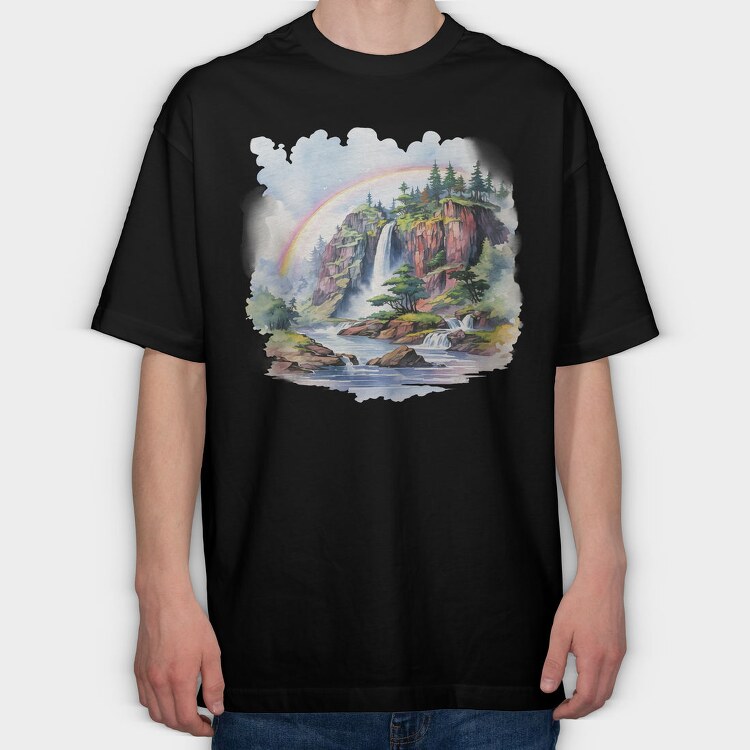 Watercolor Rainbow Mountain, Tricou Oversize Barbati (Unisex)