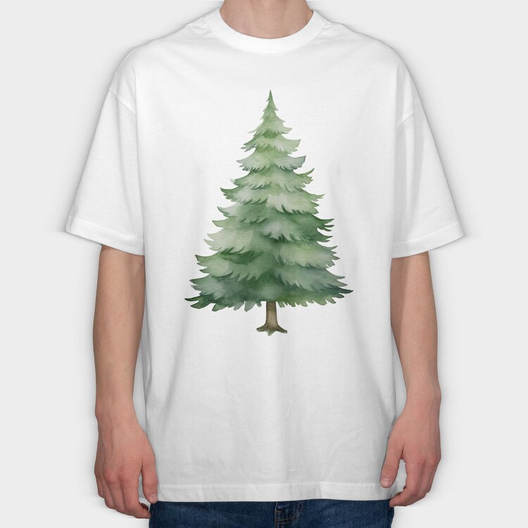 Watercolor Pine Tree, Tricou Oversize Barbati (Unisex)