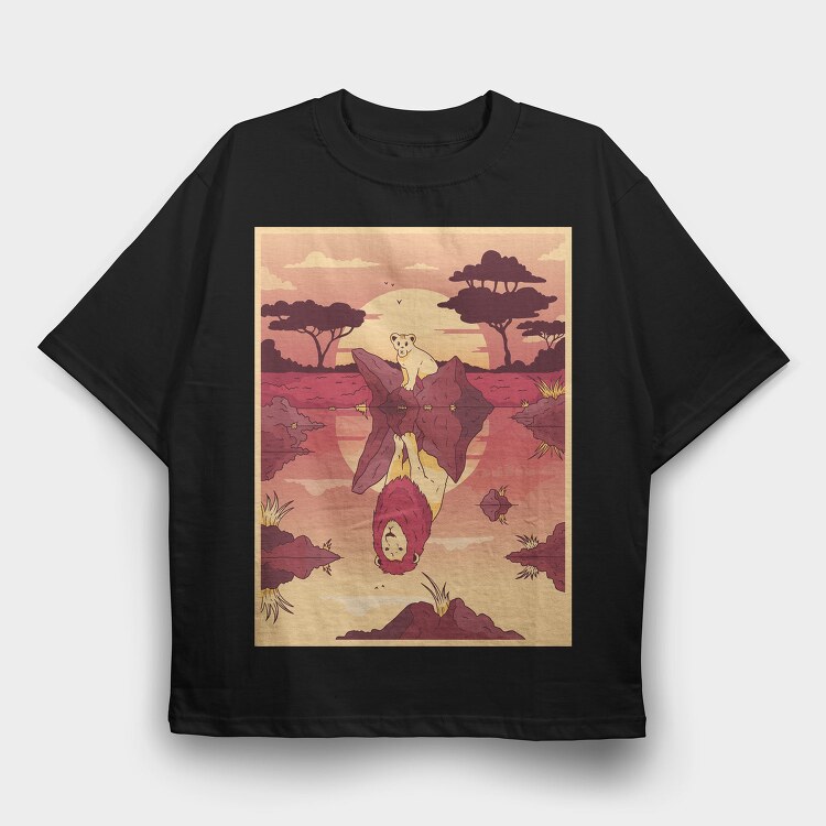 Lion Pool Reflection, Tricou Oversize Barbati (Unisex)
