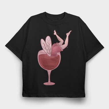 Small Drunk Fairy In Wine Glass, Tricou Oversize Barbati (Unisex)