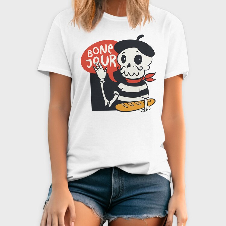 Cartoon French Skull Bone Jour, Tricou Barbati (Unisex)
