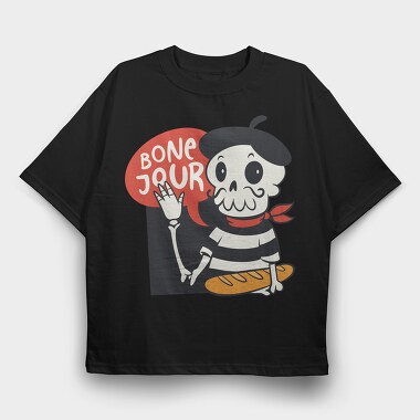 Cartoon French Skull Bone Jour, Tricou Oversize Barbati (Unisex)