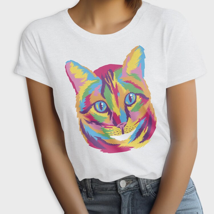 Colorful Cat Face Full Color, Tricou Femei