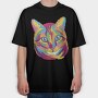 Colorful Cat Face Full Color, Tricou Oversize Barbati (Unisex)