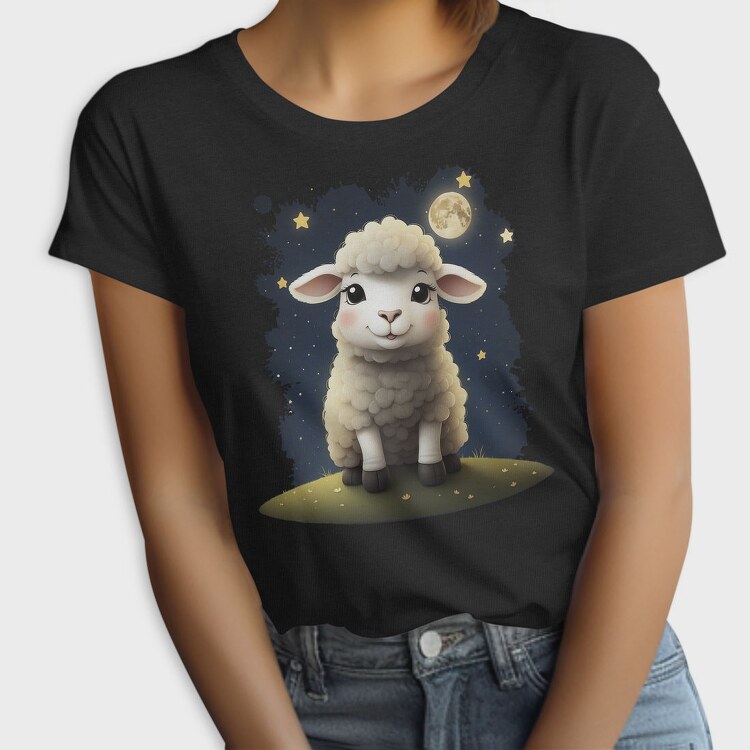 Cute Sheep And Moon, Tricou Femei