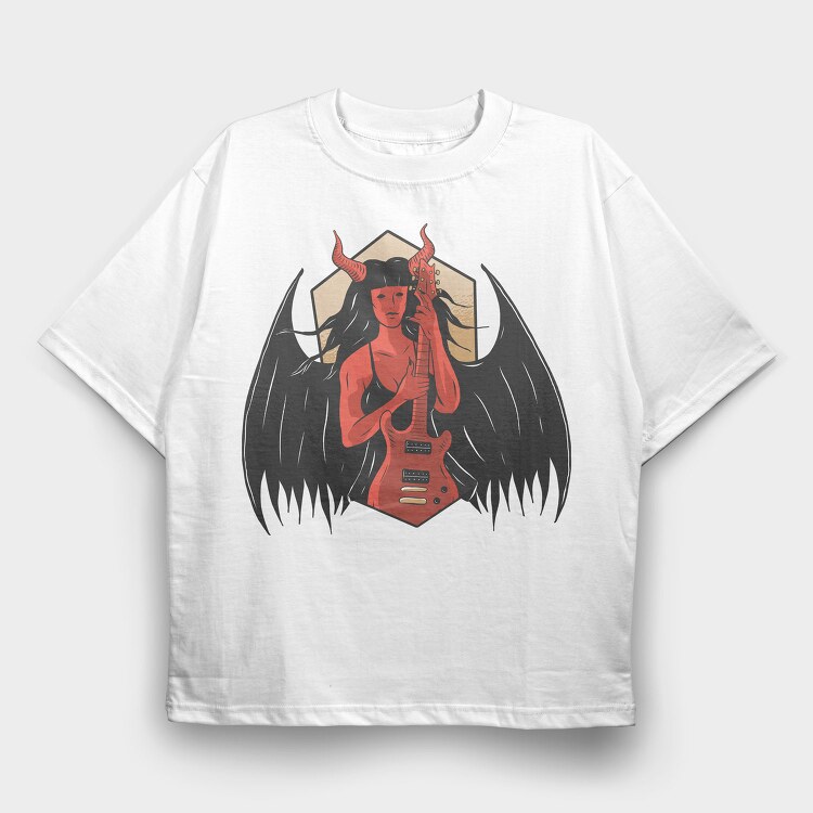 Demon With Guitar, Tricou Oversize Barbati (Unisex)