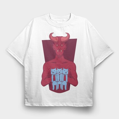 Devil With Cat Holding Kittens, Tricou Oversize Barbati (Unisex)