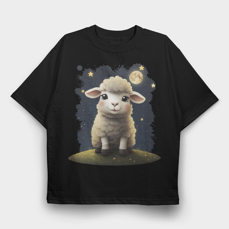 Cute Sheep And Moon, Tricou Oversize Barbati (Unisex)