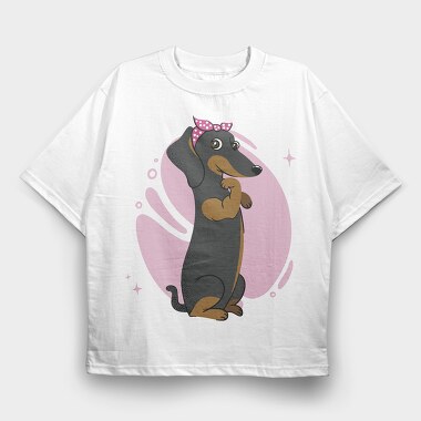 Dachshund Dog Pink Bow Dachsund Riveter Girl, Tricou Oversize Barbati (Unisex)