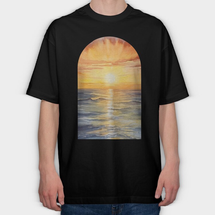 Watercolor Sunset Ocean, Tricou Oversize Barbati (Unisex)