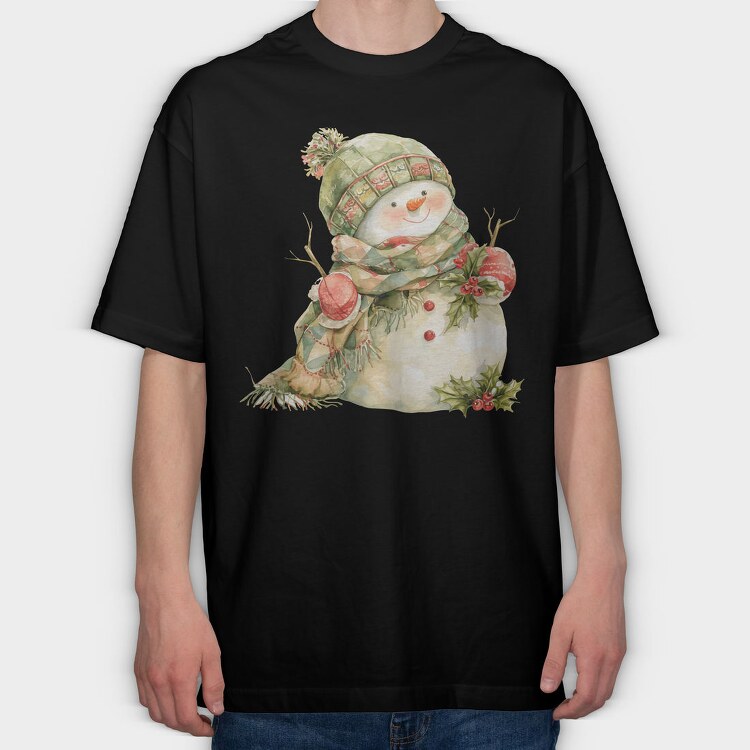 Watercolor Snowman Holly, Tricou Oversize Barbati (Unisex)