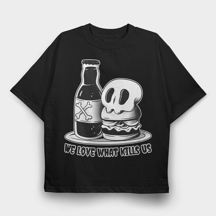 Skull Hamburguer And Beer Burguer, Tricou Oversize Barbati (Unisex)