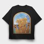 Cartoon Labrador Dog In Window Glass, Tricou Oversize Barbati (Unisex)