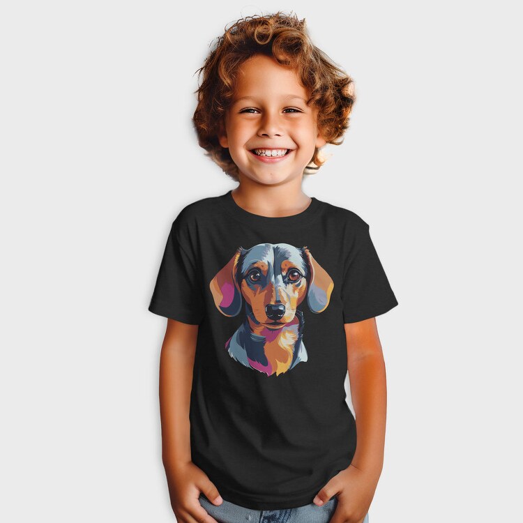Colorful Dachshund Portrait, Tricou Copii