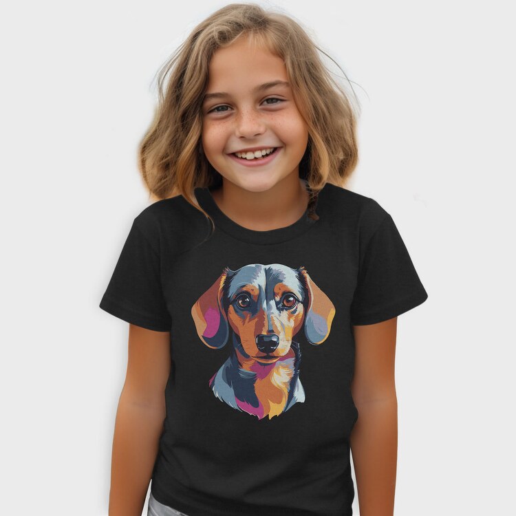 Colorful Dachshund Portrait, Tricou Copii