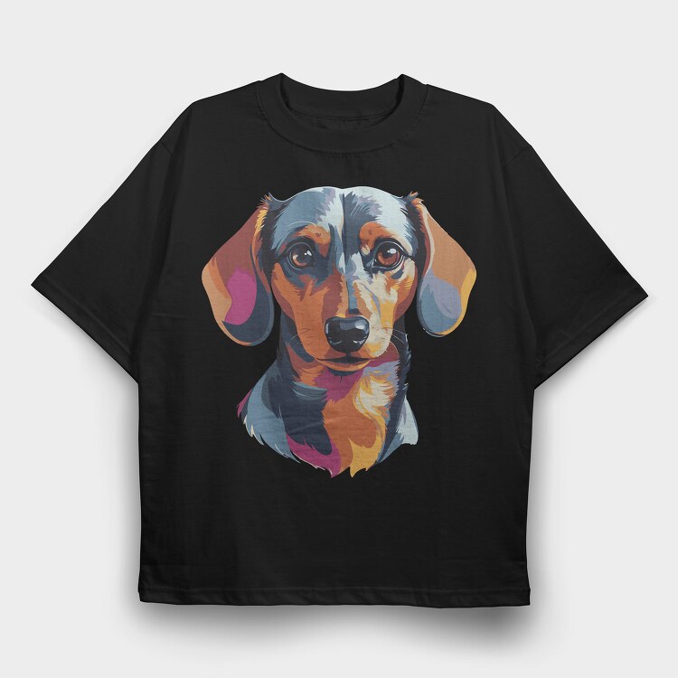 Colorful Dachshund Portrait, Tricou Oversize Barbati (Unisex)