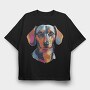 Colorful Dachshund Portrait, Tricou Oversize Barbati (Unisex)