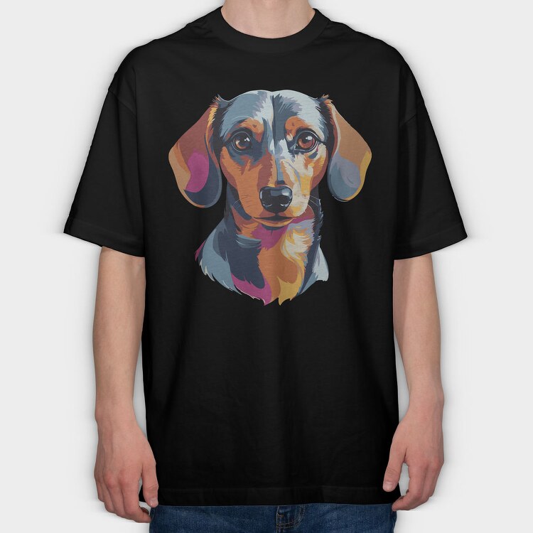 Colorful Dachshund Portrait, Tricou Oversize Barbati (Unisex)