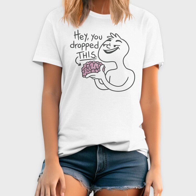 Cartoon Man Holding Brain Hey You Dropped This, Tricou Barbati (Unisex)