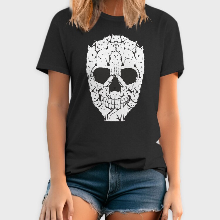 Skull Made Of Cat Animals, Tricou Barbati (Unisex)