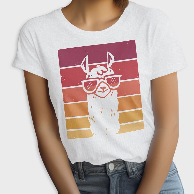 Llama Animal Retro Sunset, Tricou Femei