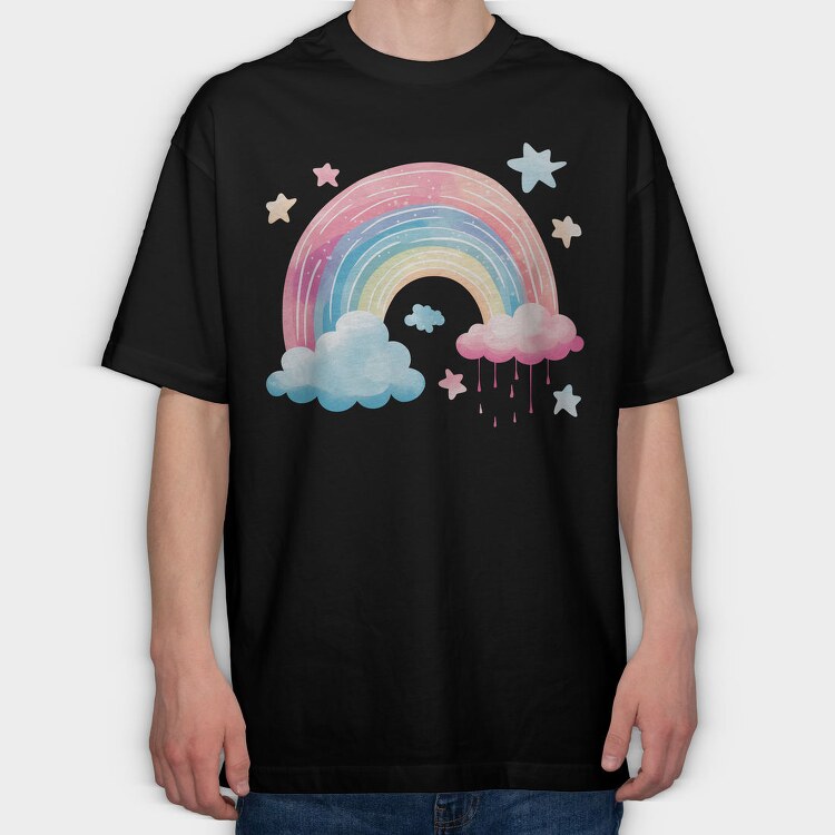 Watercolor Rainbow Stars, Tricou Oversize Barbati (Unisex)