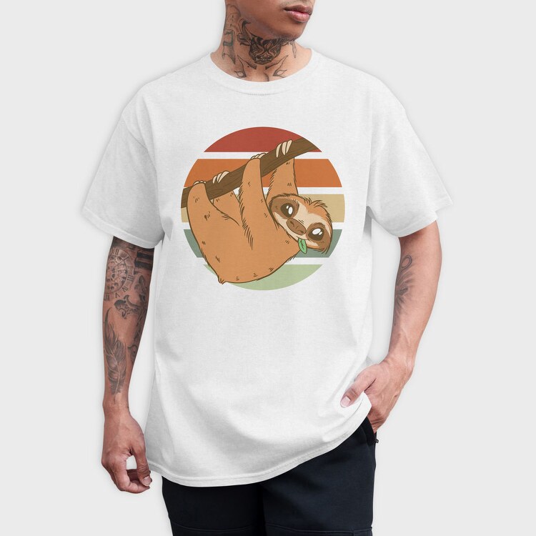 Cute Sloth In Retro Sunset, Tricou Barbati (Unisex)