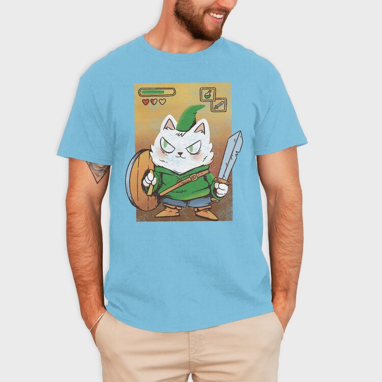 Cartoon Medieval Knight Warrior Cat, Tricou Barbati (Unisex)
