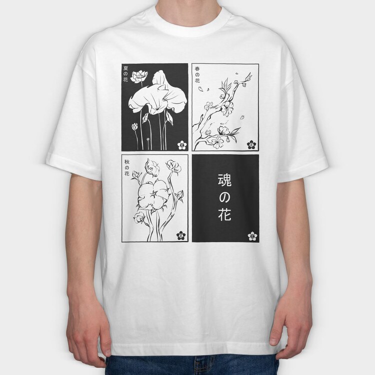 Japanese Flowers, Tricou Oversize Barbati (Unisex)
