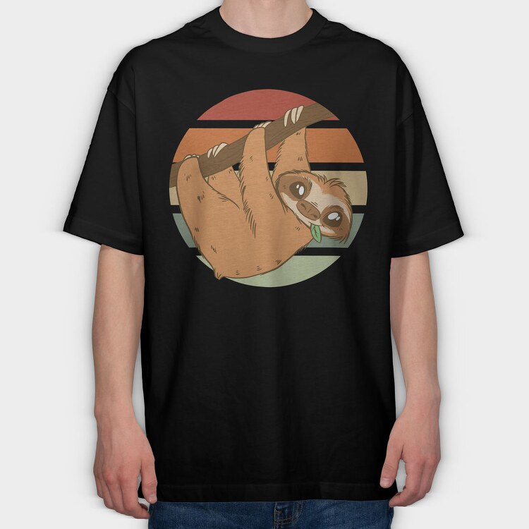 Cute Sloth In Retro Sunset, Tricou Oversize Barbati (Unisex)