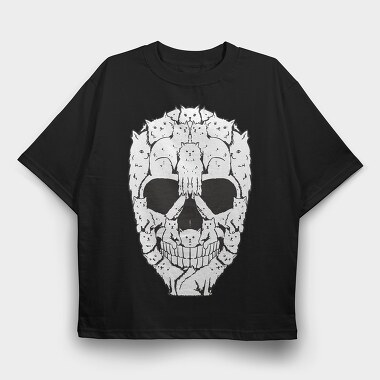 Skull Made Of Cat Animals, Tricou Oversize Barbati (Unisex)