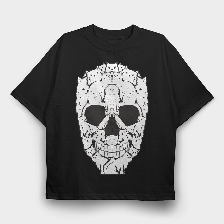 Skull Made Of Cat Animals, Tricou Oversize Barbati (Unisex)