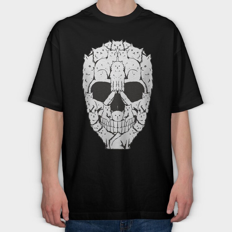 Skull Made Of Cat Animals, Tricou Oversize Barbati (Unisex)