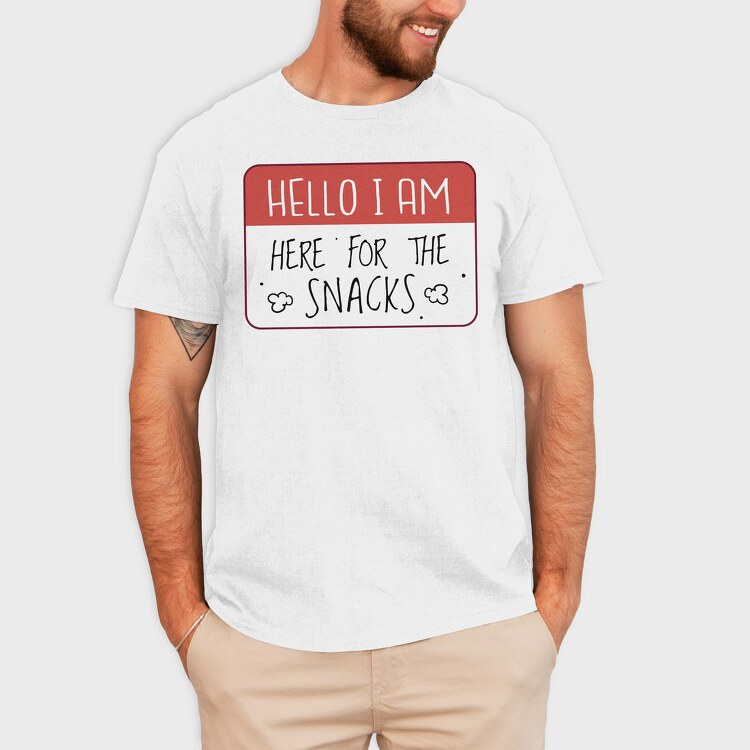 Snacks Lover Name Tag Hello I M Here For The Snacks, Tricou Barbati (Unisex)