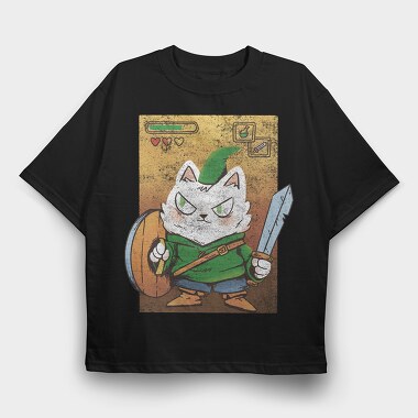 Cartoon Medieval Knight Warrior Cat, Tricou Oversize Barbati (Unisex)
