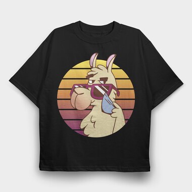 Llama Animal With Sunglasses, Tricou Oversize Barbati (Unisex)