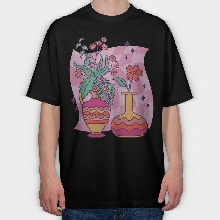 Colorful Flower Vases, Tricou Oversize Barbati (Unisex)