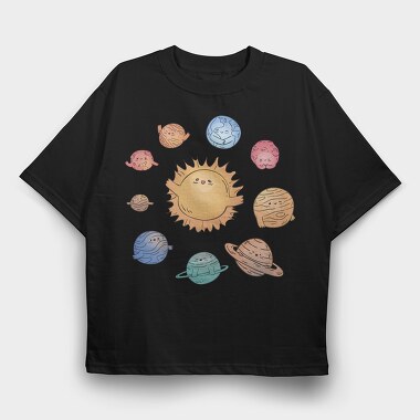 Cute Solar System With Planets Kawaii, Tricou Oversize Barbati (Unisex)