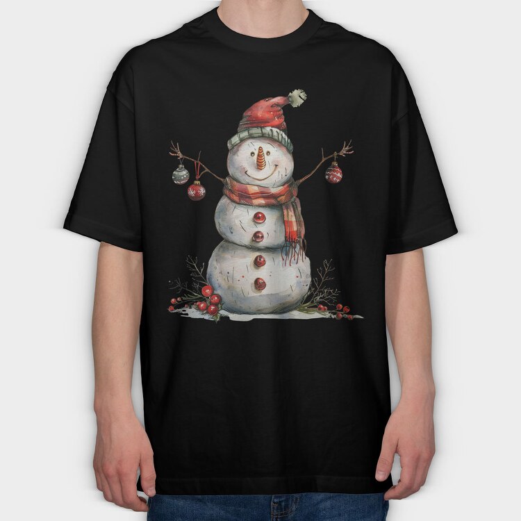 Watercolor Snowman, Tricou Oversize Barbati (Unisex)