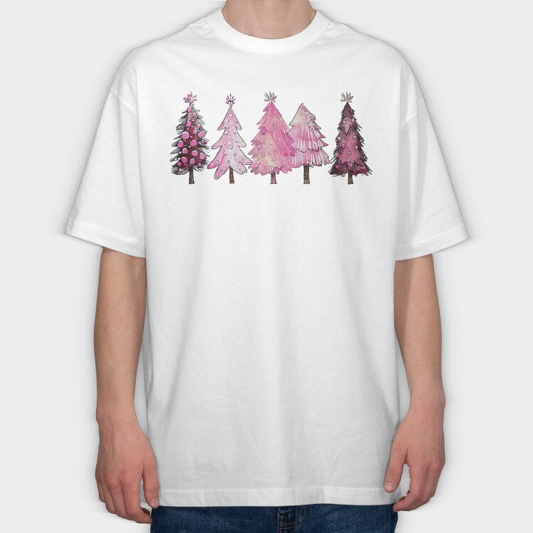 Watercolor Pink Trees, Tricou Oversize Barbati (Unisex)