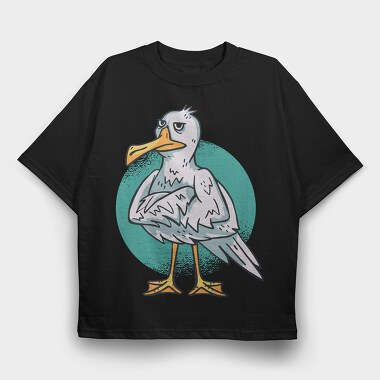 Cartoon Seagull Bird Angry, Tricou Oversize Barbati (Unisex)