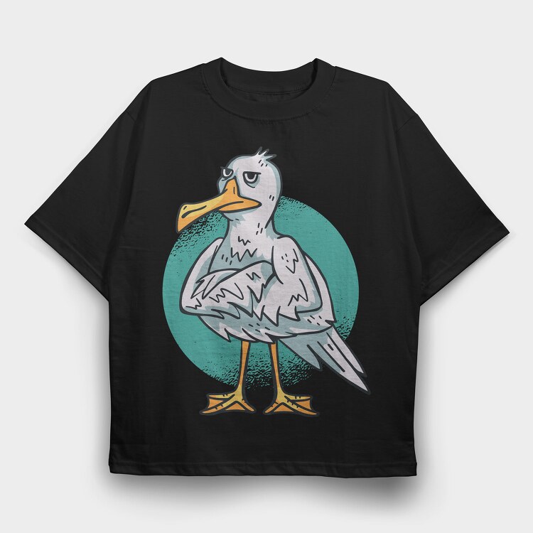 Cartoon Seagull Bird Angry, Tricou Oversize Barbati (Unisex)