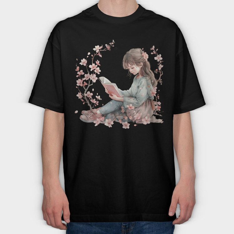 Watercolor Reading Girl, Tricou Oversize Barbati (Unisex)