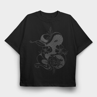 Snake And Flowers Tattoo, Tricou Oversize Barbati (Unisex)