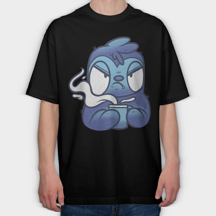 Cartoon Sloth With Coffee Drink, Tricou Oversize Barbati (Unisex)