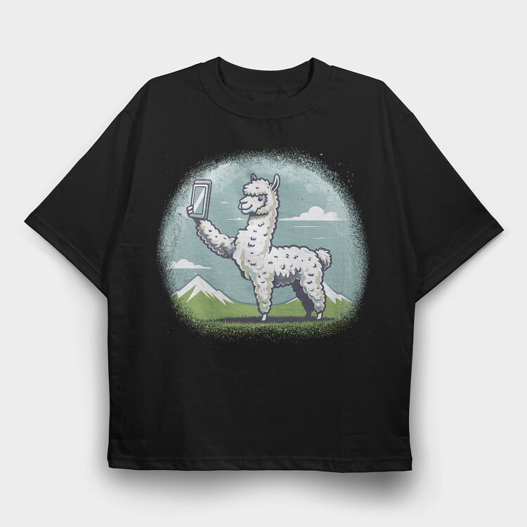 Llama Selfie Request, Tricou Oversize Barbati (Unisex)