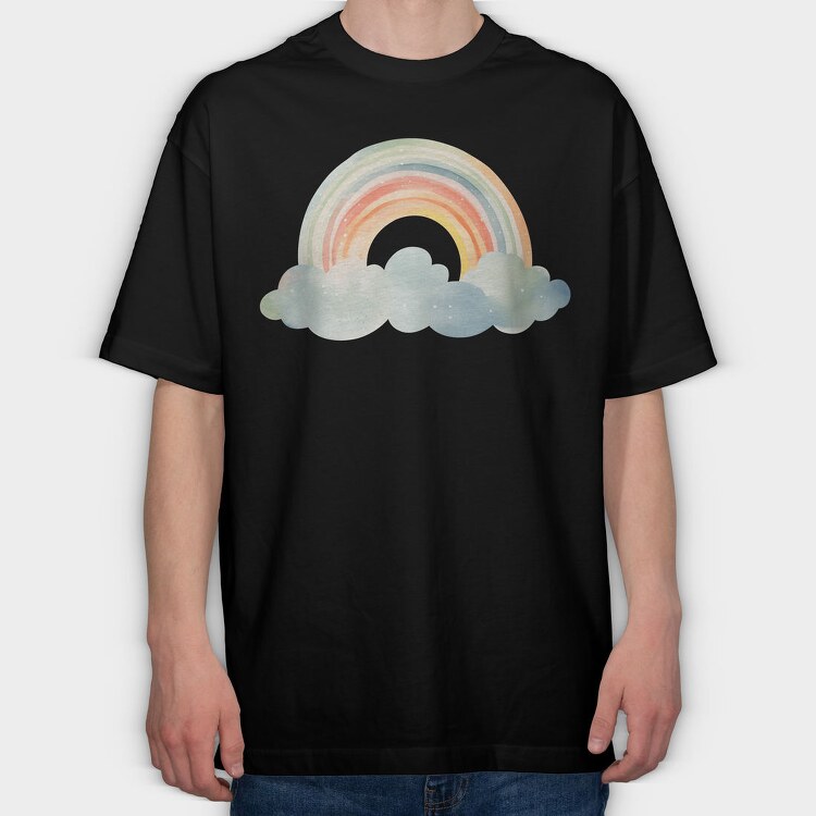 Watercolor Rainbow Clouds, Tricou Oversize Barbati (Unisex)