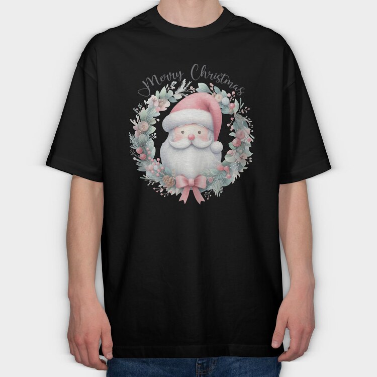 Watercolor Santa Wreath, Tricou Oversize Barbati (Unisex)
